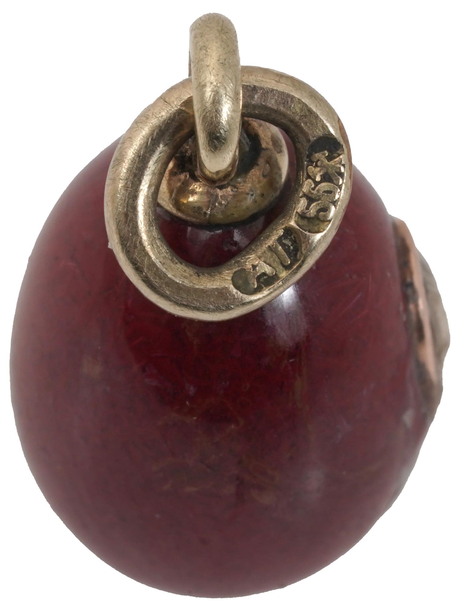 RUSSIAN GOLD JASPER EGG PENDANT WITH DIAMOND PIC-2